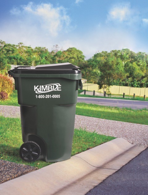 Kimble trash can sitting at curb