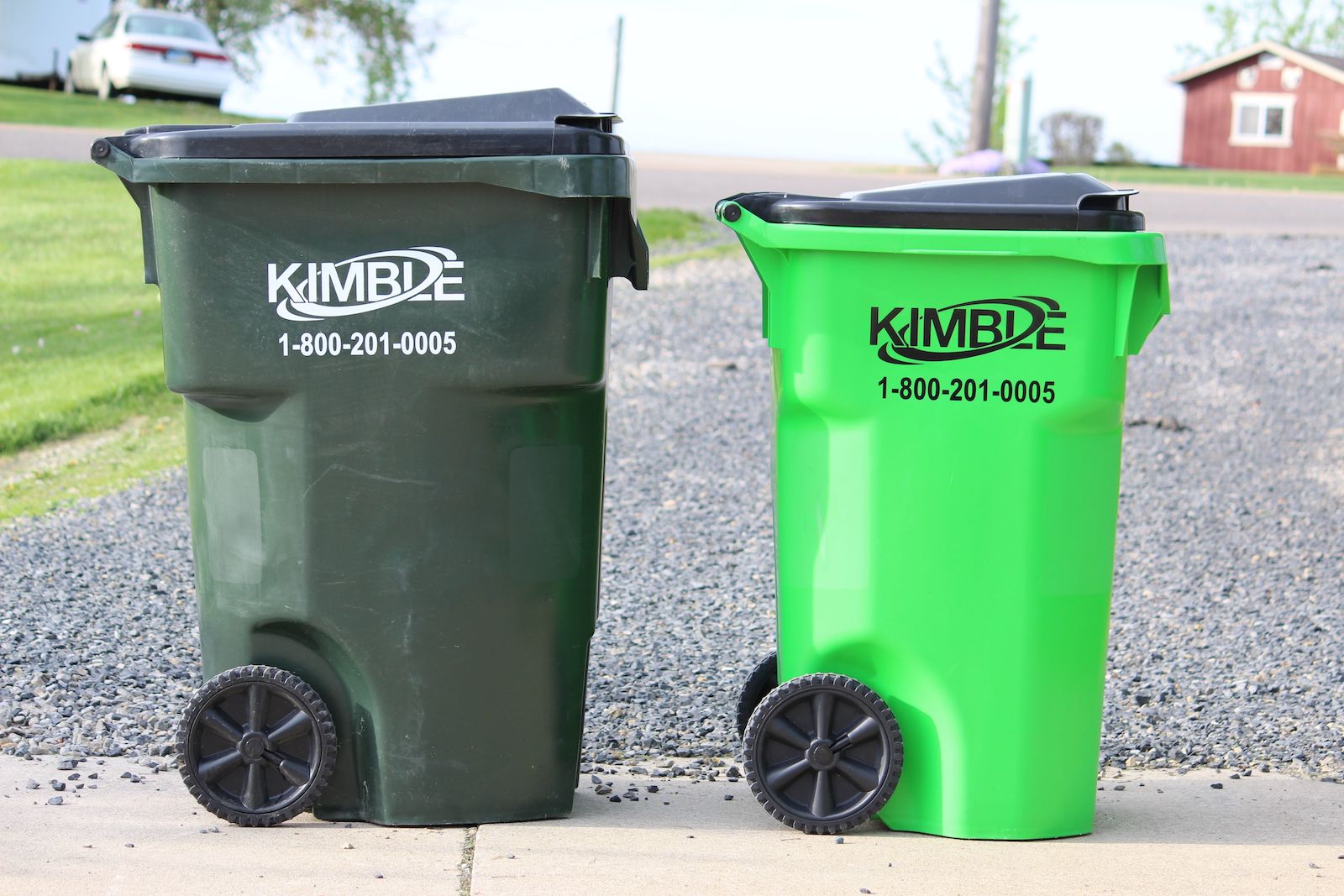 Recyclable items in Kimble's recycling cans