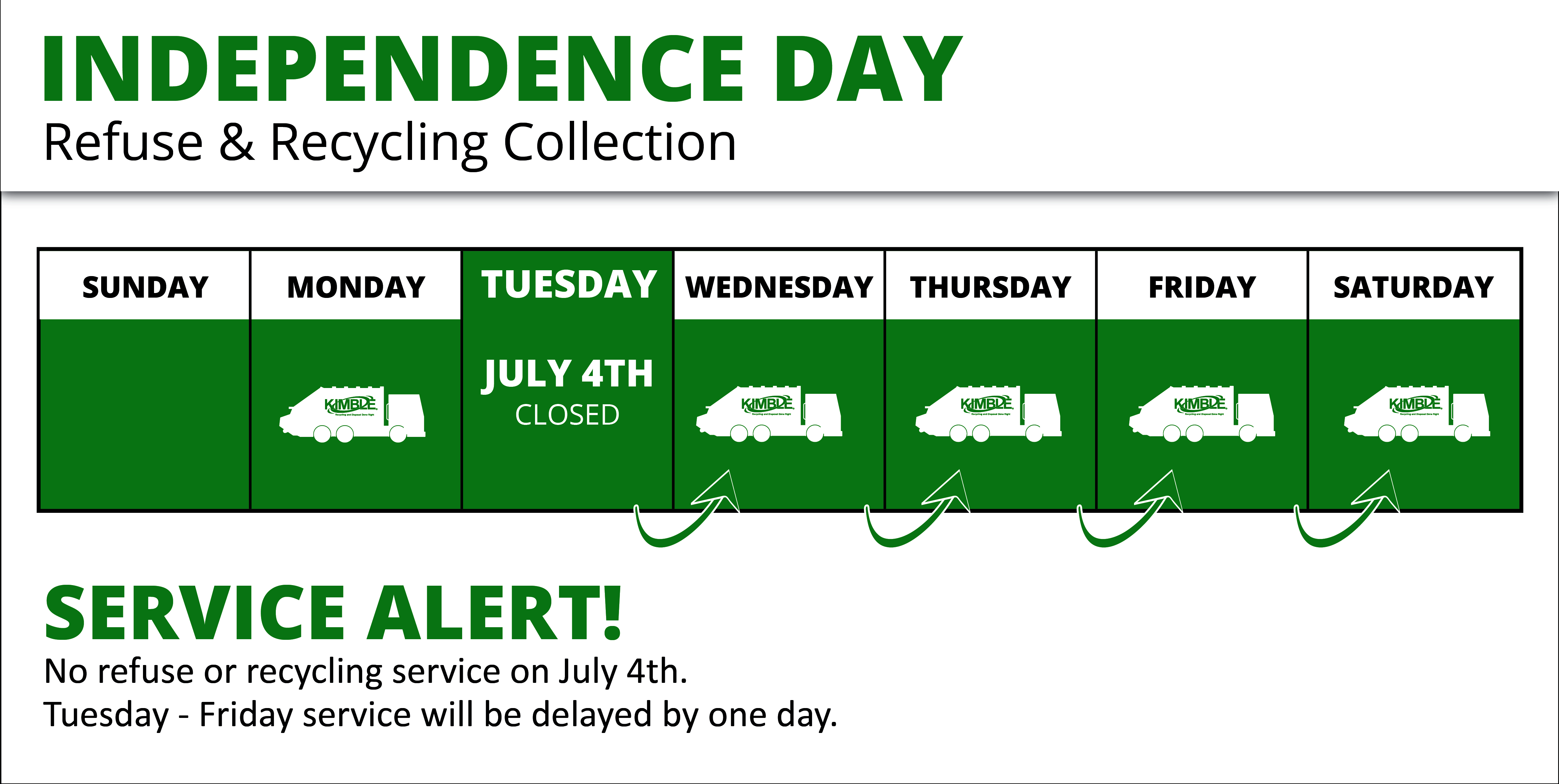 Independence Day Refuse and Recycling schedule example