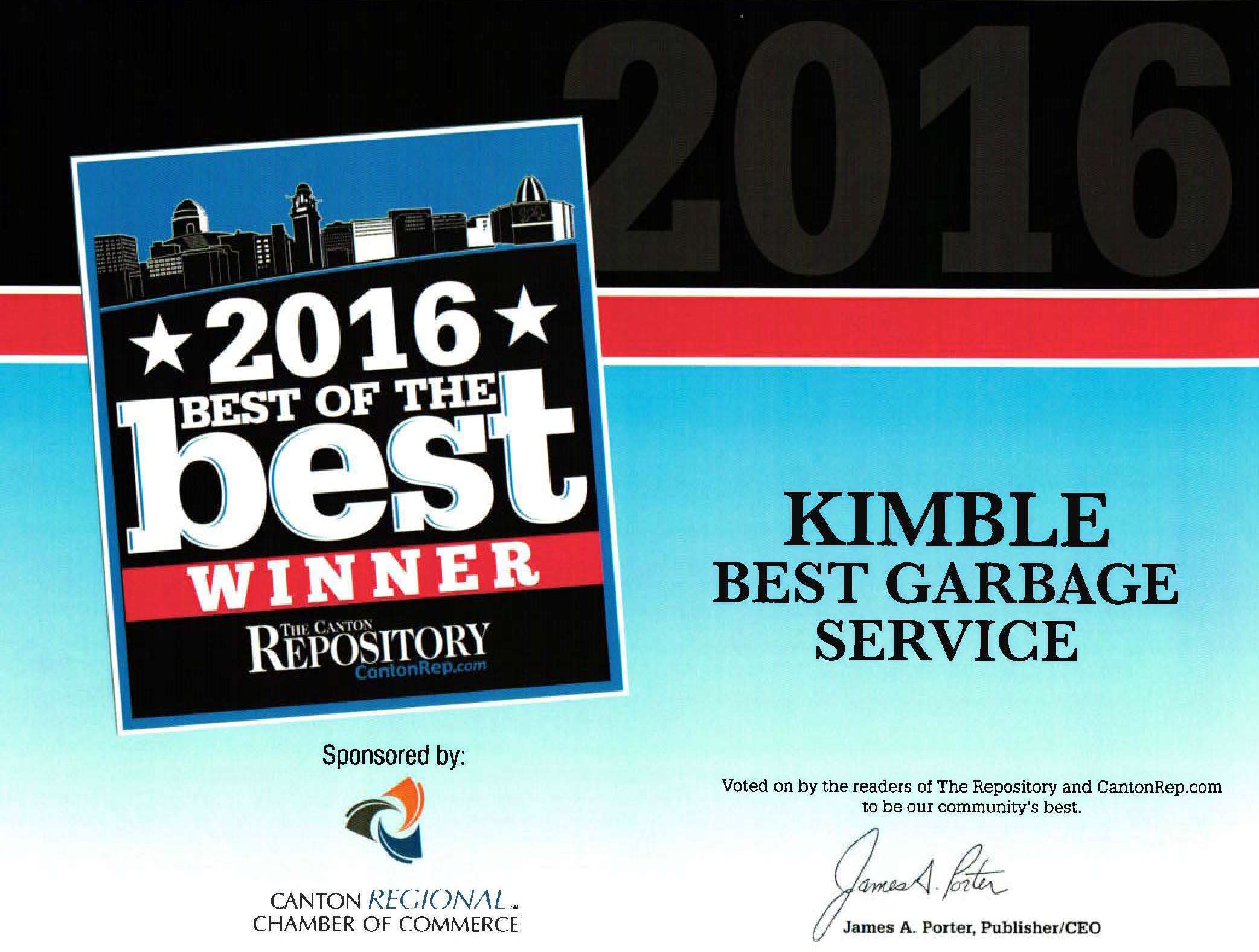 2016 Kimble Best Garbage Service