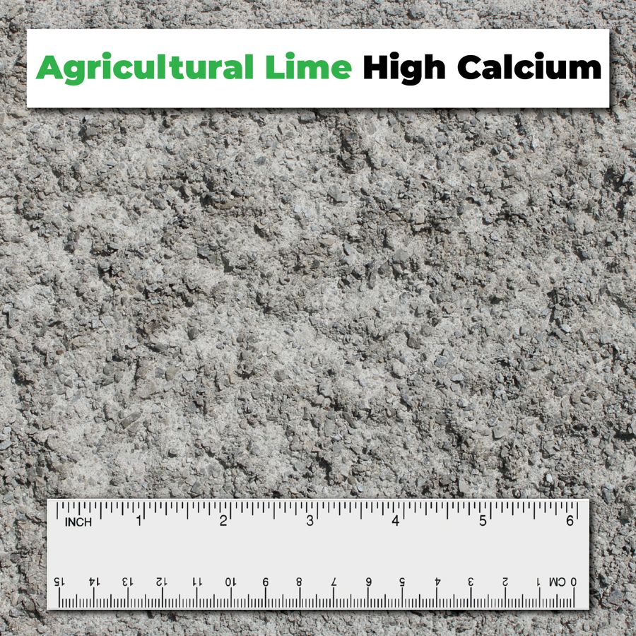 Agricultural Lime – High Calcium crushed aggregate shown with a ruler for scale – Kimble Company, Dover OH