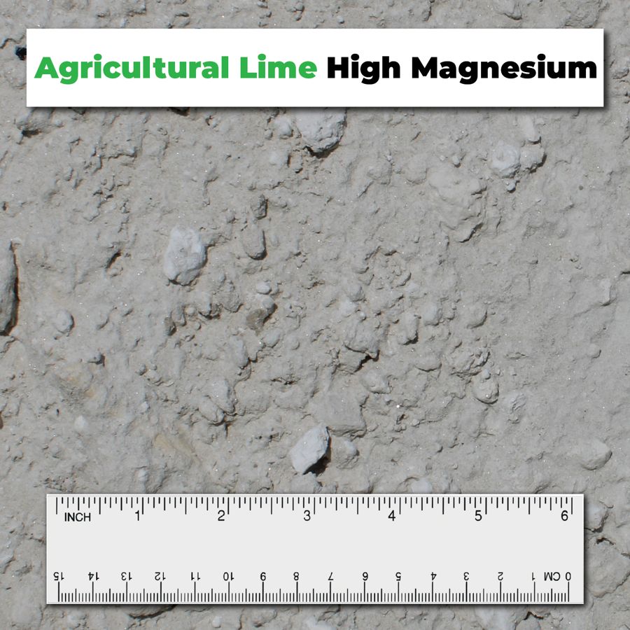 Agricultural Lime – High Magnesium crushed aggregate shown with a ruler for scale – Kimble Company, Dover OH